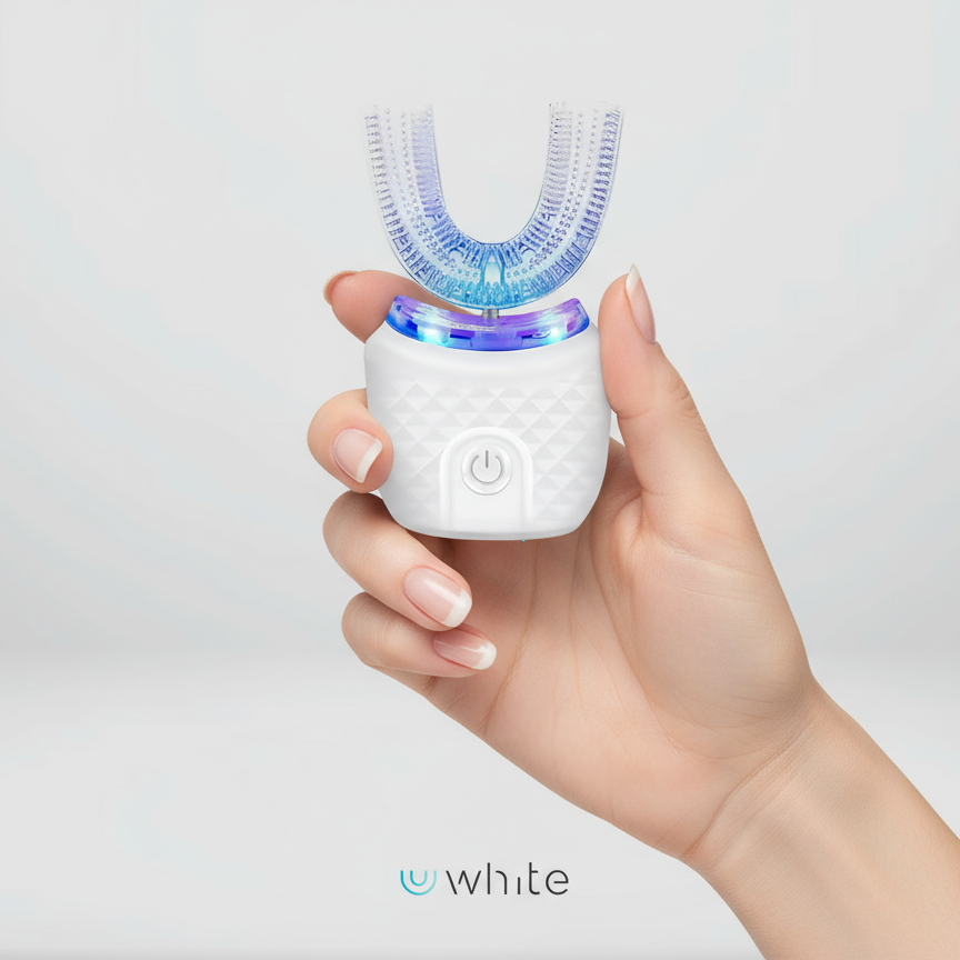 U-alakú, szónikus elektromos fogkefe szilikon fejjel, gyengéd tisztítás érzékeny fogakra