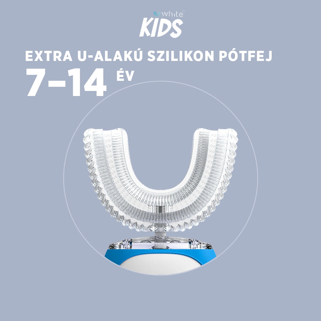 Uwhite U-shaped replacement head for kids' toothbrush, white silicone brush head with soft bristles for gentle cleaning.