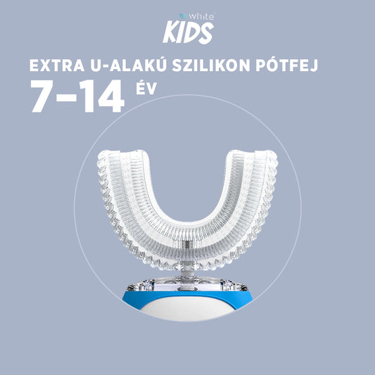 Uwhite U-shaped replacement head for kids' toothbrush, white silicone brush head with soft bristles for gentle cleaning.