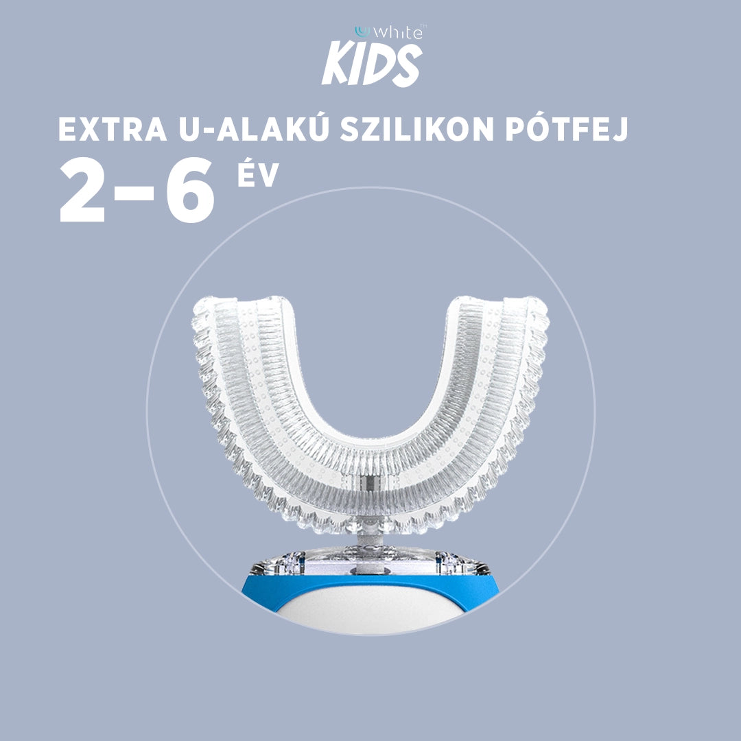 Uwhite U-shaped replacement head for kids' toothbrush, white color, compatible with U White Kids toothbrush, shown in the image.