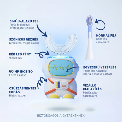uWhite Űr Berci – U-alakú Szónikus Gyerek Fogkefe (360°-os tisztítás)