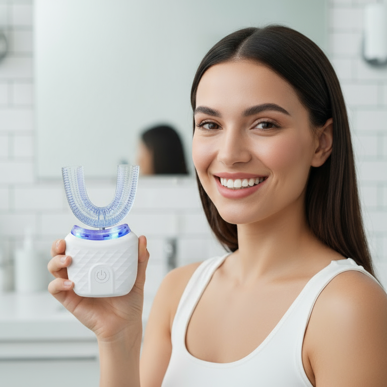 U-alakú, szónikus elektromos fogkefe szilikon fejjel, gyengéd tisztítás érzékeny fogakra