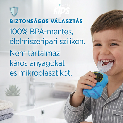 Uwhite Űr Berci Szonikus gyerek fogkefe with four brushing heads and 45-second cleaning program, BPA-free plastic.